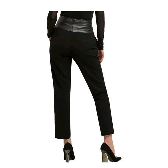H Halston Women's Faux-Leather-Trim Chain-Belt Pants size XS NWT Black Straight - Picture 2 of 9